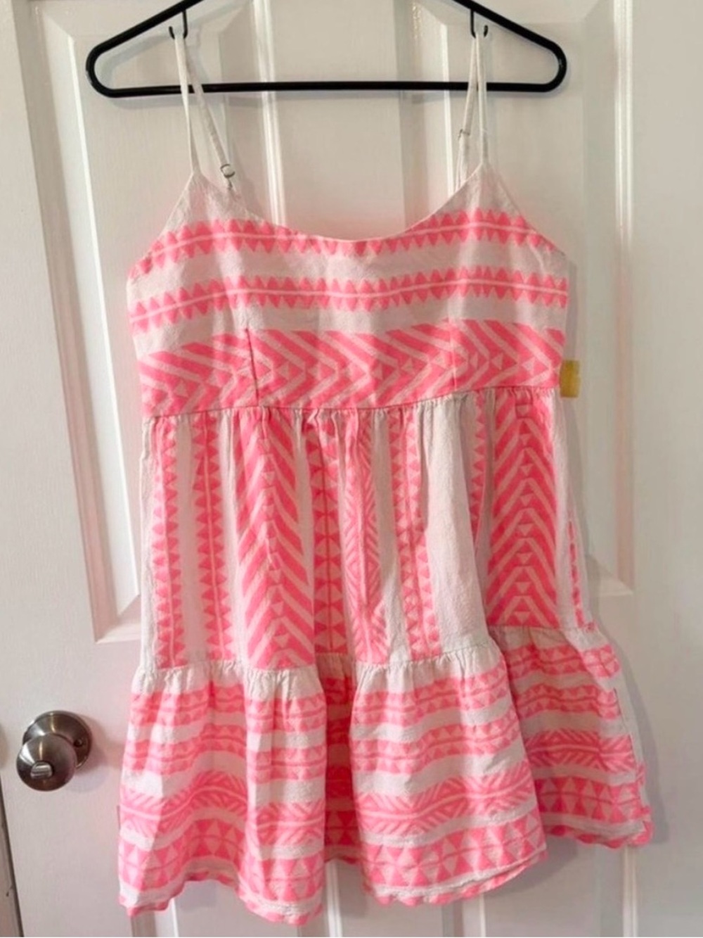 Mi Ami Large beachy White & Coral Tribal Print Dress coastal resort wear coastal